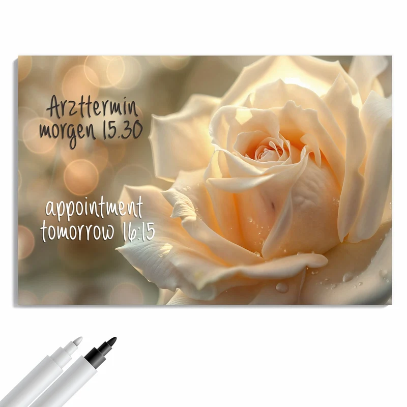 Metall Magnettafel - Rose mit Wassertropfen