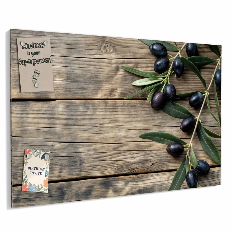 Metall Magnettafel - Holztisch mit Oliven