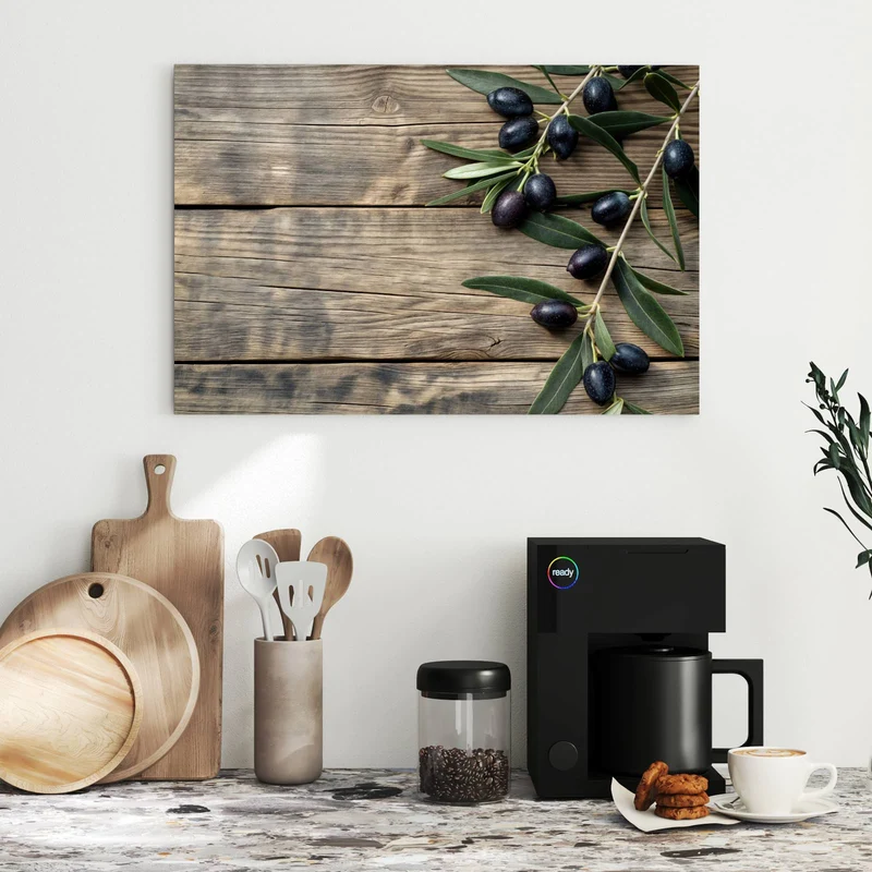 Metall Magnettafel - Holztisch mit Oliven