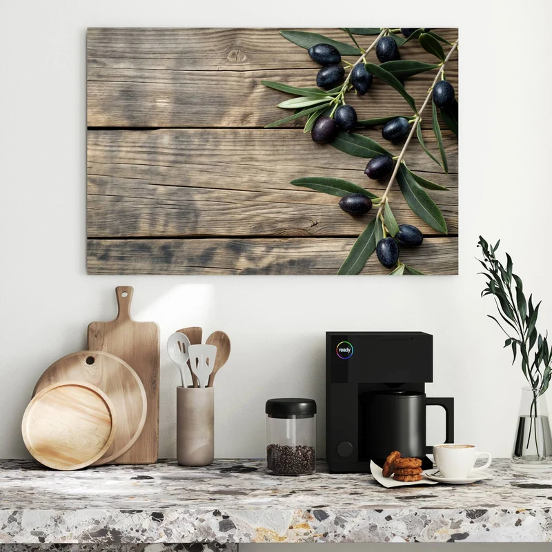 Metall Magnettafel - Holztisch mit Oliven