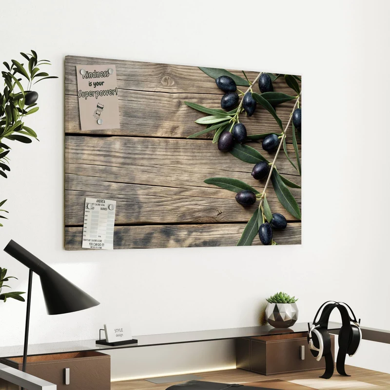 Metall Magnettafel - Holztisch mit Oliven