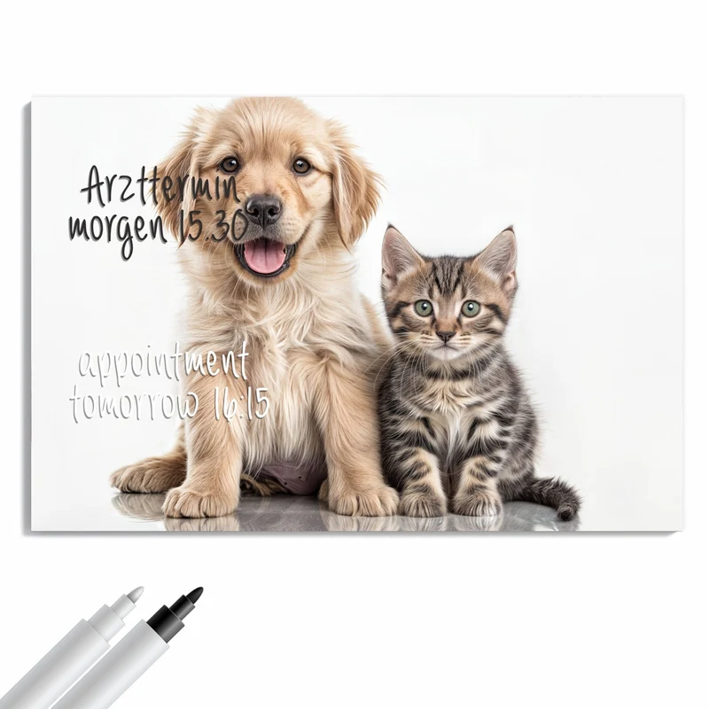 Metall Magnettafel - Retriever und Kätzchen