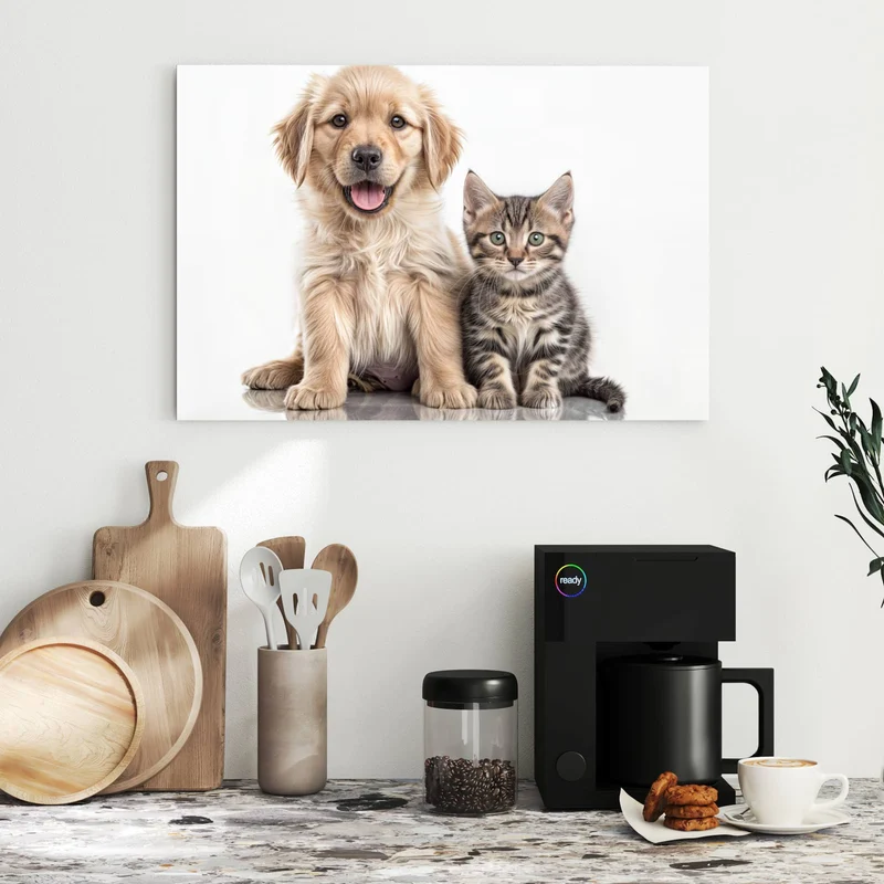 Metall Magnettafel - Retriever und Kätzchen