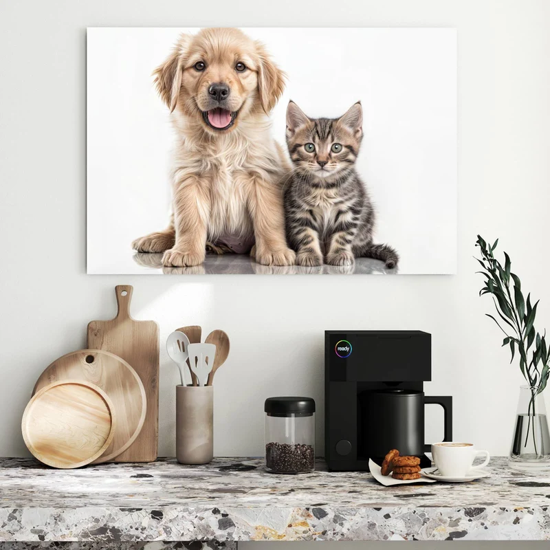 Metall Magnettafel - Retriever und Kätzchen