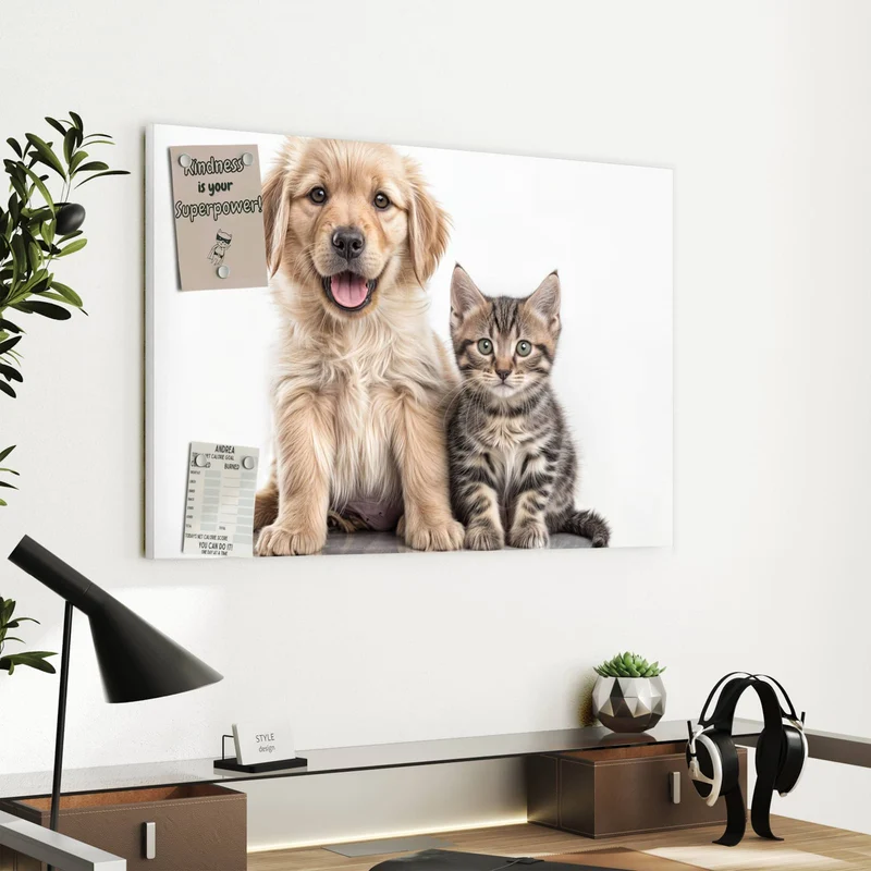 Metall Magnettafel - Retriever und Kätzchen