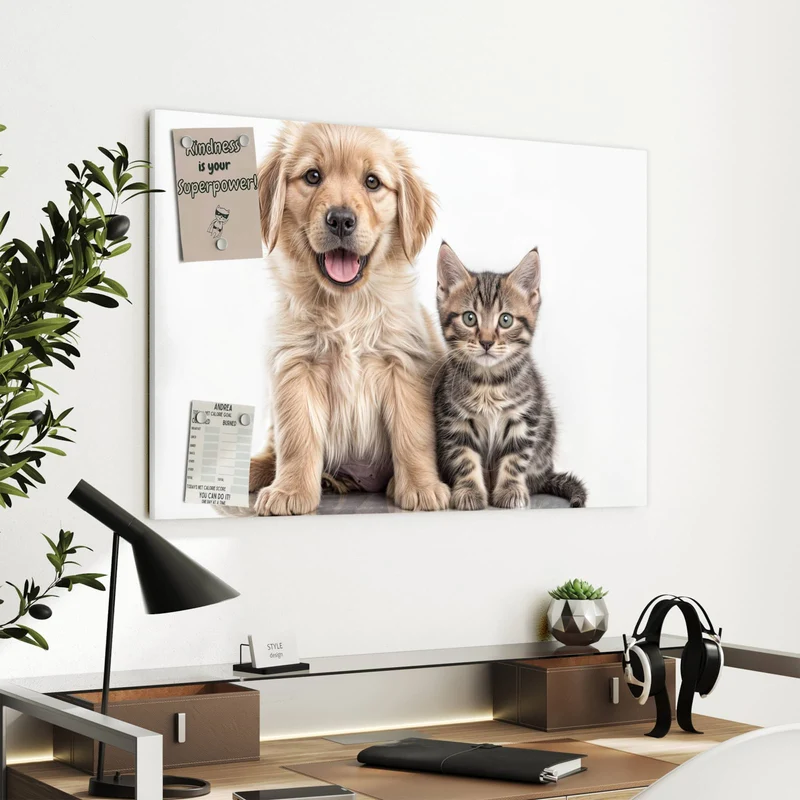 Metall Magnettafel - Retriever und Kätzchen