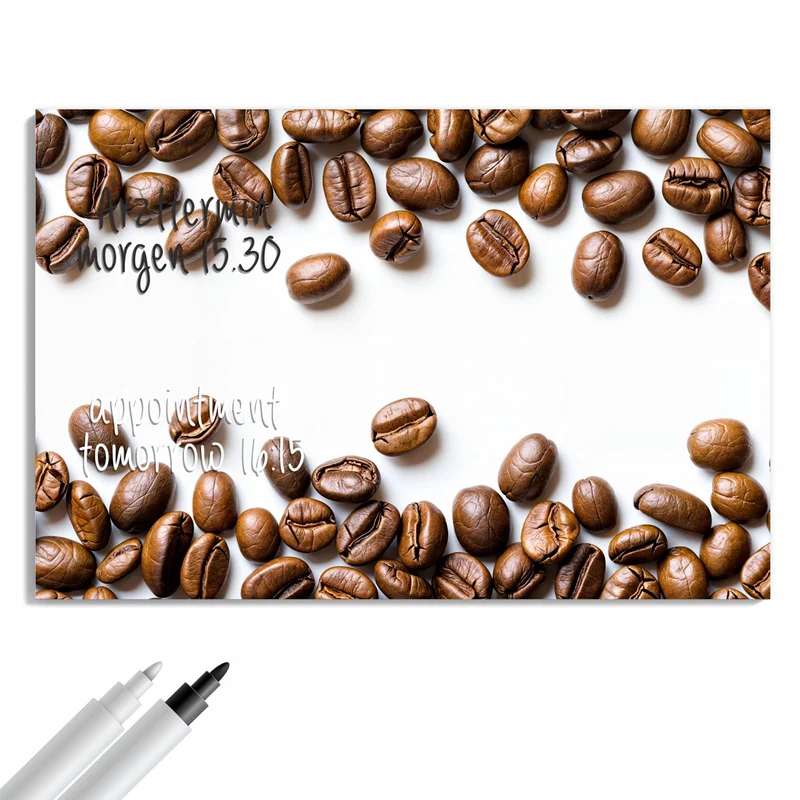 Metall Magnettafel - Kaffeebohnen auf Weiß