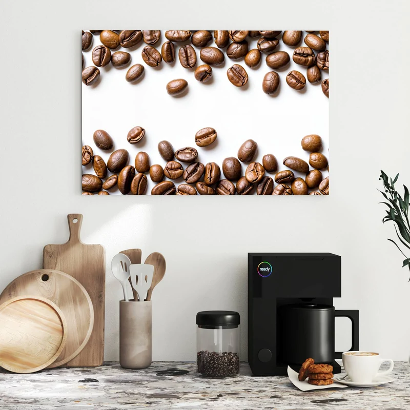 Metall Magnettafel - Kaffeebohnen auf Weiß