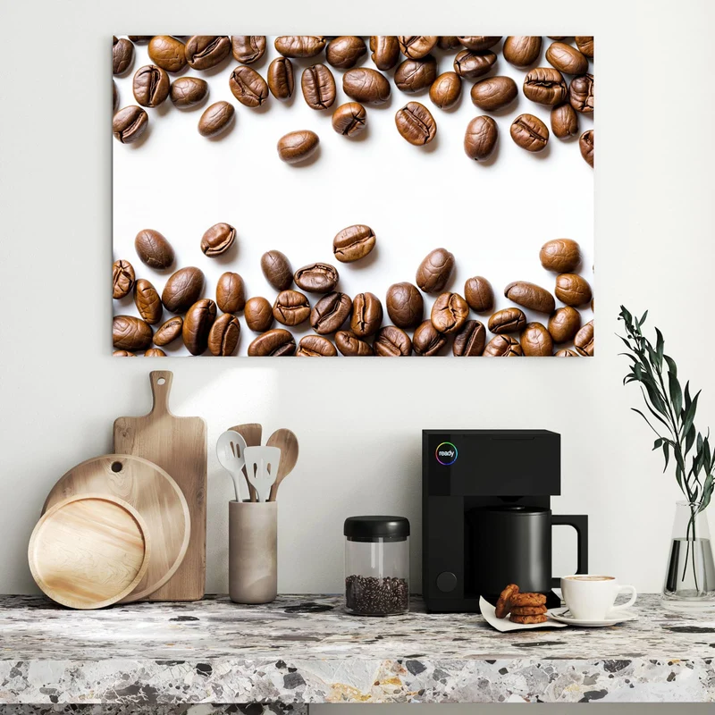 Metall Magnettafel - Kaffeebohnen auf Weiß