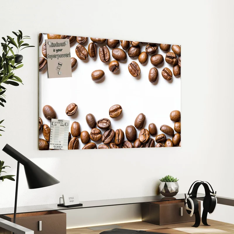Metall Magnettafel - Kaffeebohnen auf Weiß