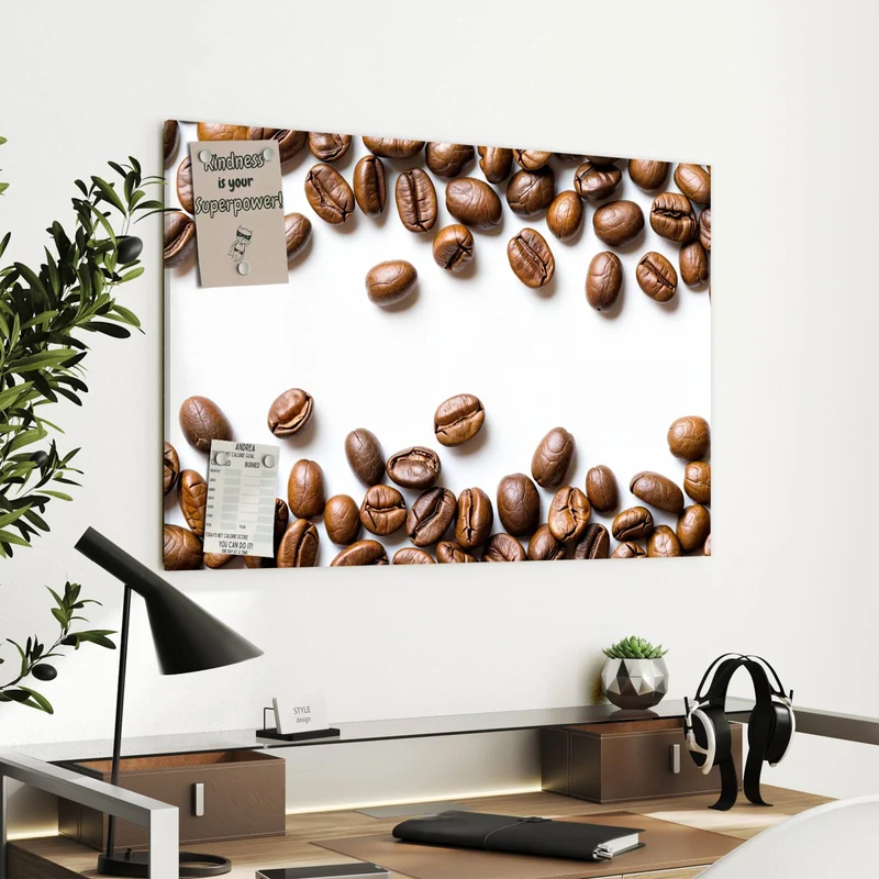 Metall Magnettafel - Kaffeebohnen auf Weiß
