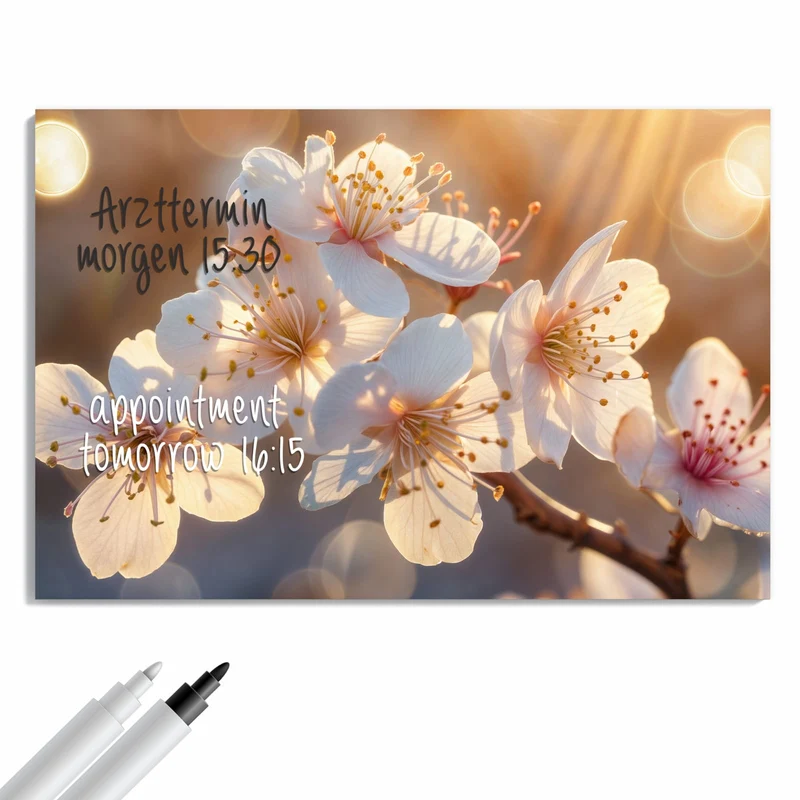 Metall Magnettafel - Goldene Kirschblüten