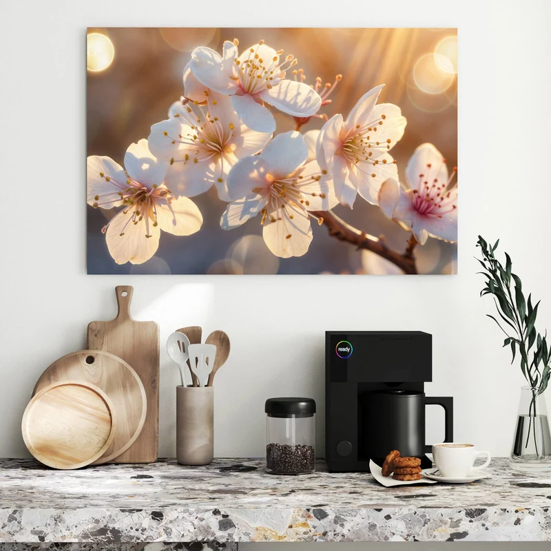 Metall Magnettafel - Goldene Kirschblüten