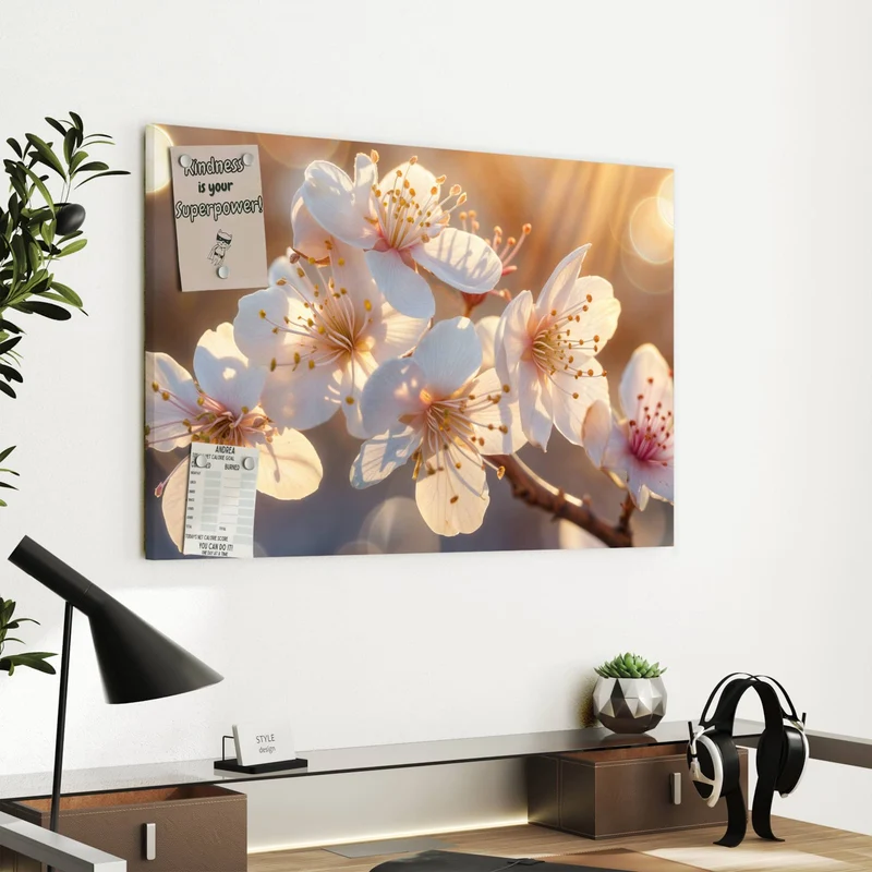 Metall Magnettafel - Goldene Kirschblüten