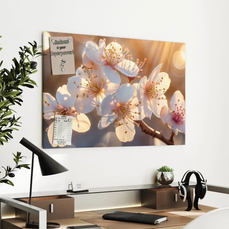 Metall Magnettafel - Goldene Kirschblüten