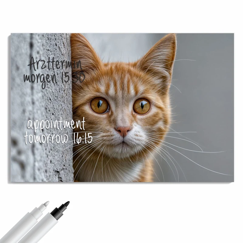 Metall Magnettafel - Katze hinter der Mauer