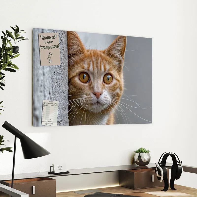Metall Magnettafel - Katze hinter der Mauer