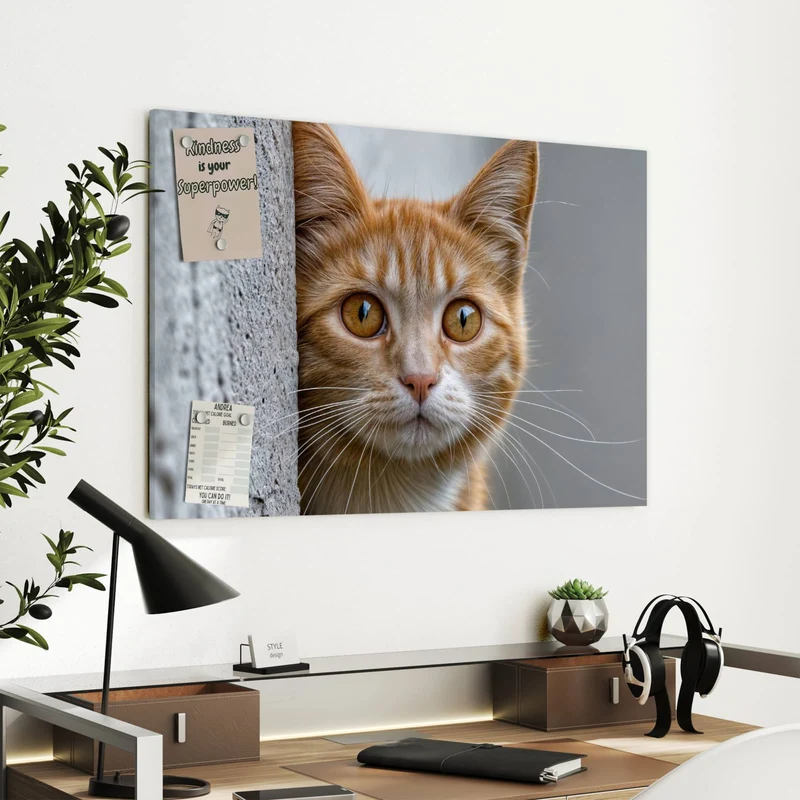 Metall Magnettafel - Katze hinter der Mauer