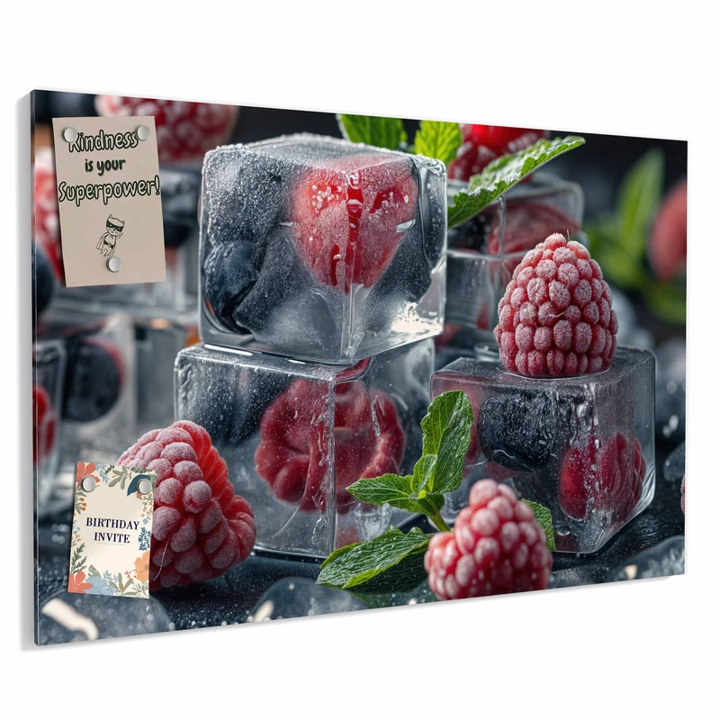 Metall Magnettafel - Beeren im Eisblock