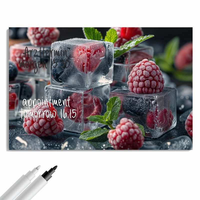 Metall Magnettafel - Beeren im Eisblock