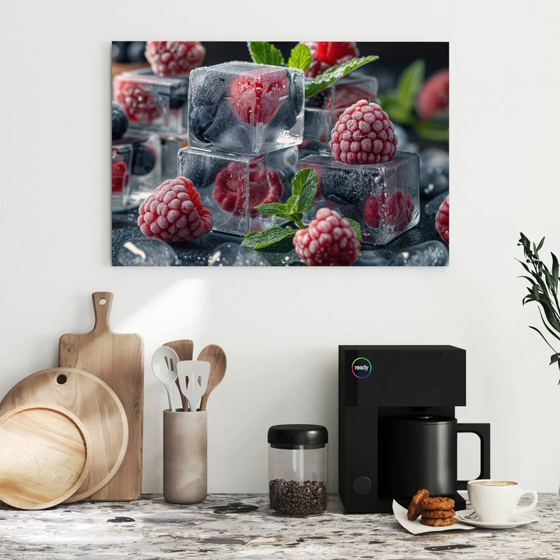 Metall Magnettafel - Beeren im Eisblock