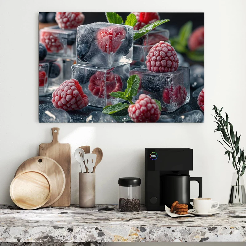 Metall Magnettafel - Beeren im Eisblock