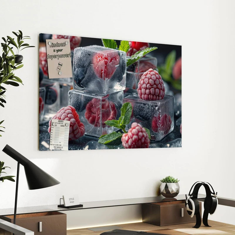 Metall Magnettafel - Beeren im Eisblock