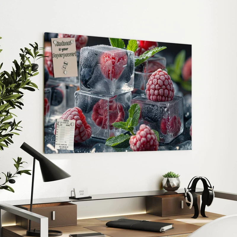 Metall Magnettafel - Beeren im Eisblock