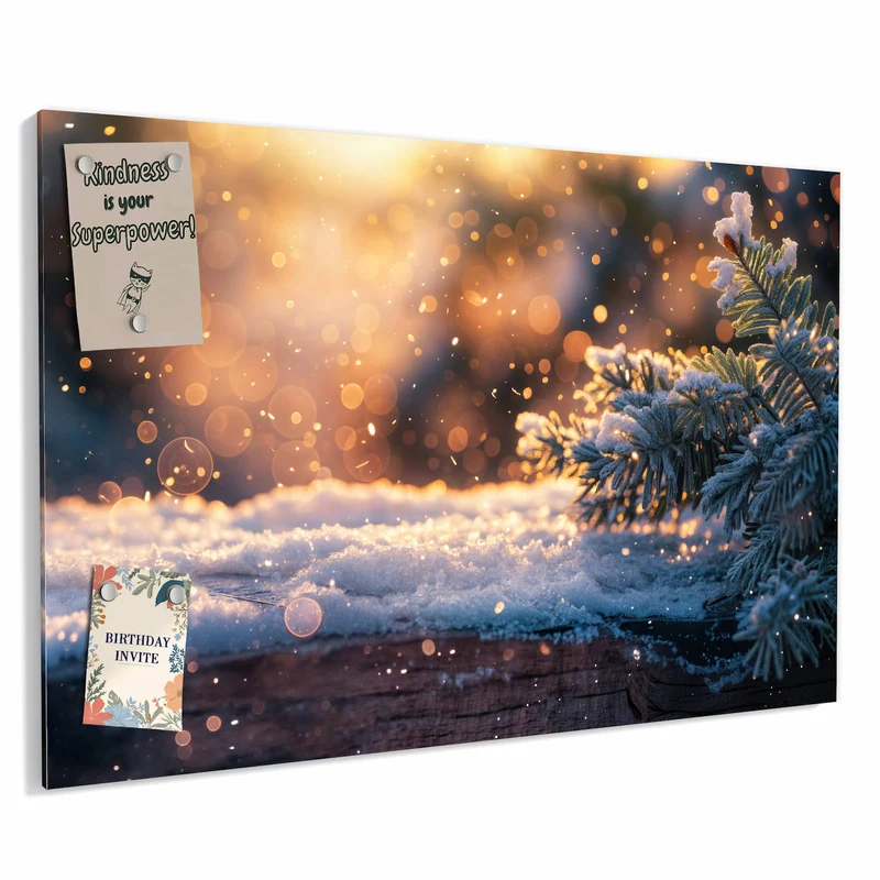 Metall Magnettafel - Tannenzweig im Goldlicht