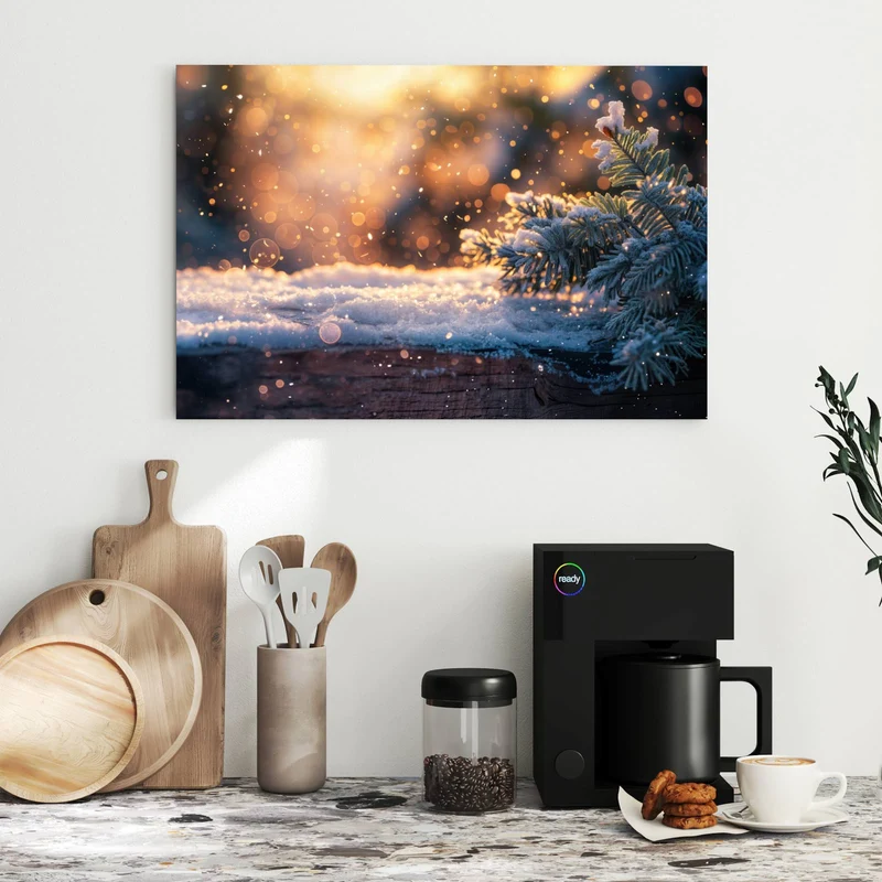 Metall Magnettafel - Tannenzweig im Goldlicht