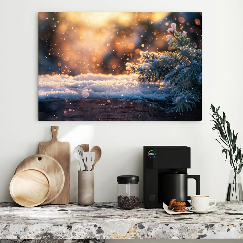 Metall Magnettafel - Tannenzweig im Goldlicht