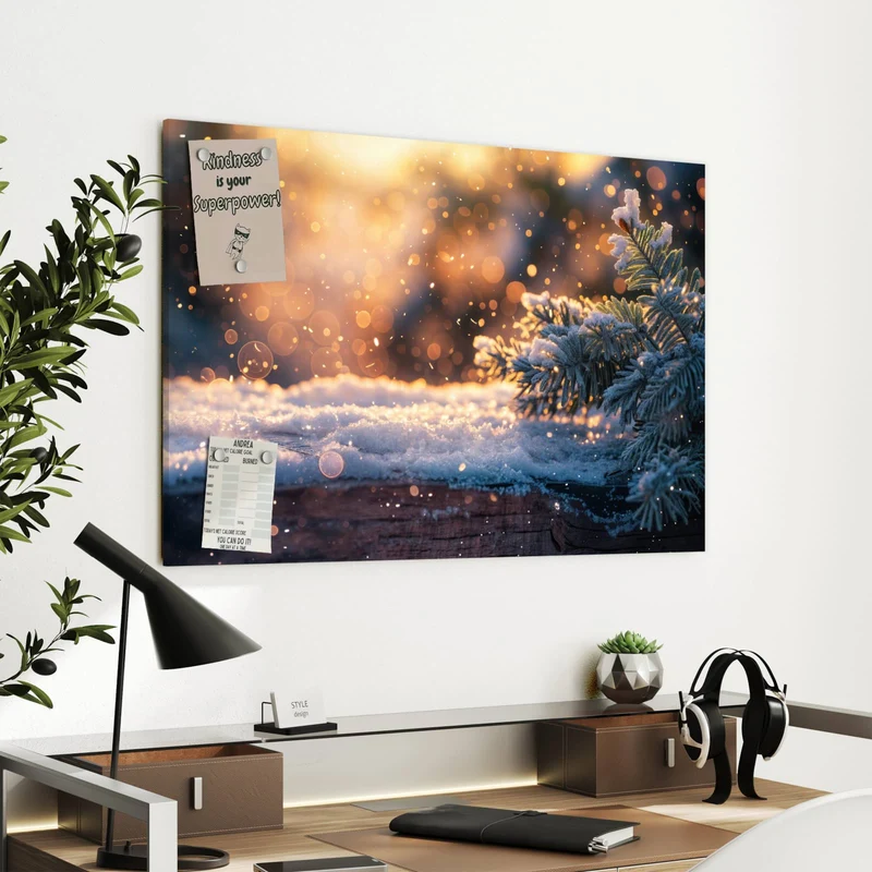 Metall Magnettafel - Tannenzweig im Goldlicht