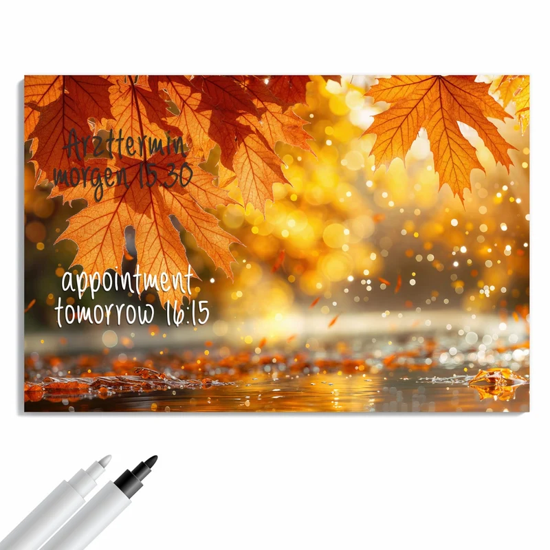 Metall Magnettafel - Orange Ahornblätter