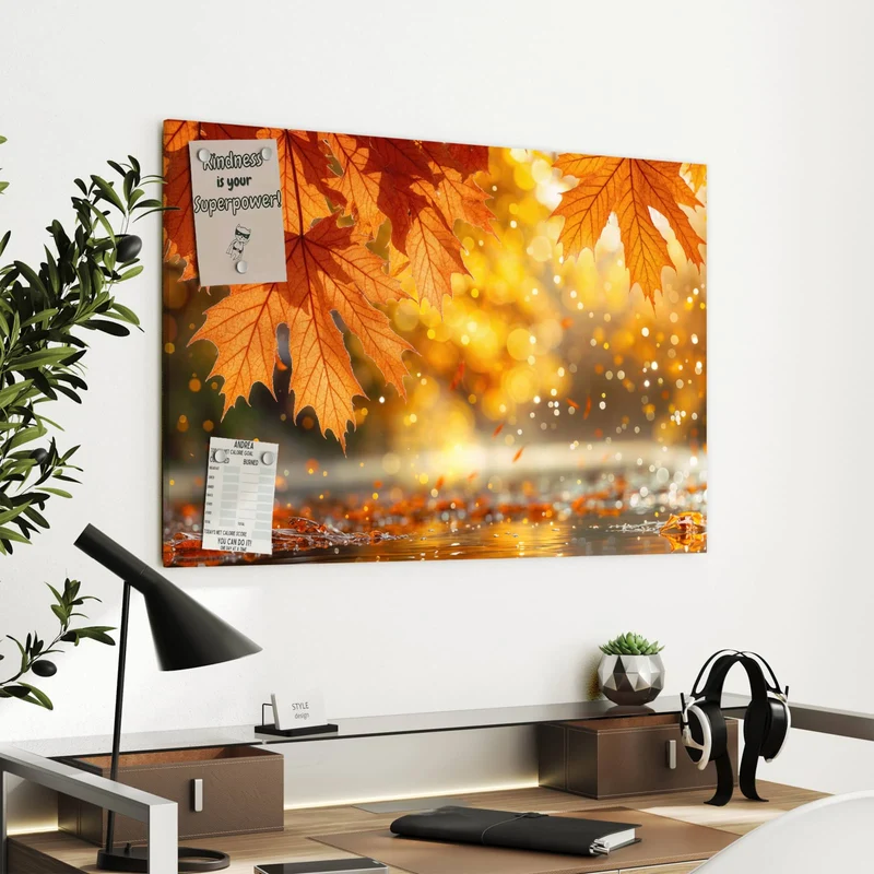 Metall Magnettafel - Orange Ahornblätter