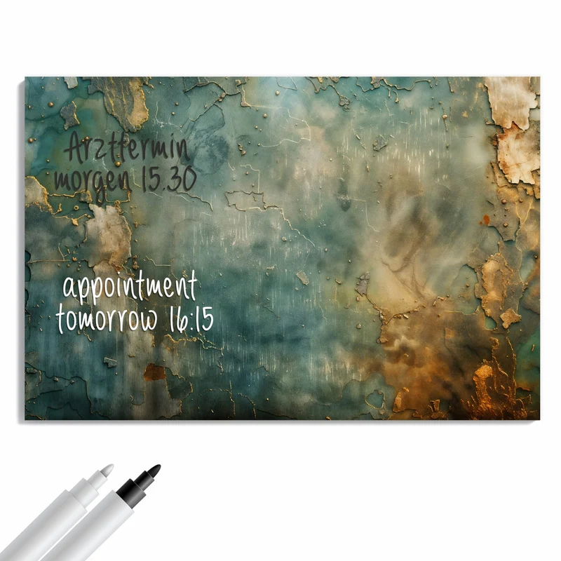 Metall Magnettafel - Türkise Patina mit Gold