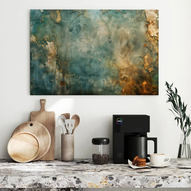Metall Magnettafel - Türkise Patina mit Gold