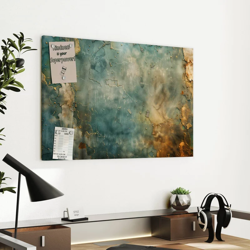 Metall Magnettafel - Türkise Patina mit Gold