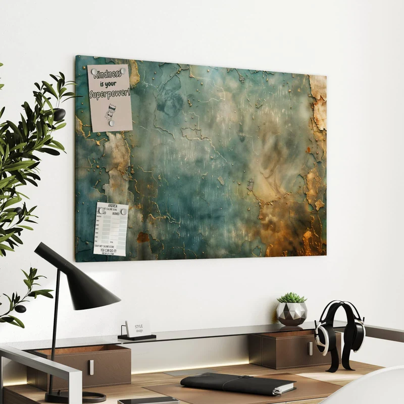 Metall Magnettafel - Türkise Patina mit Gold