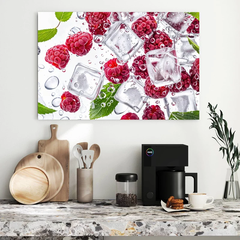 Metall Magnettafel - Himbeeren im Eis