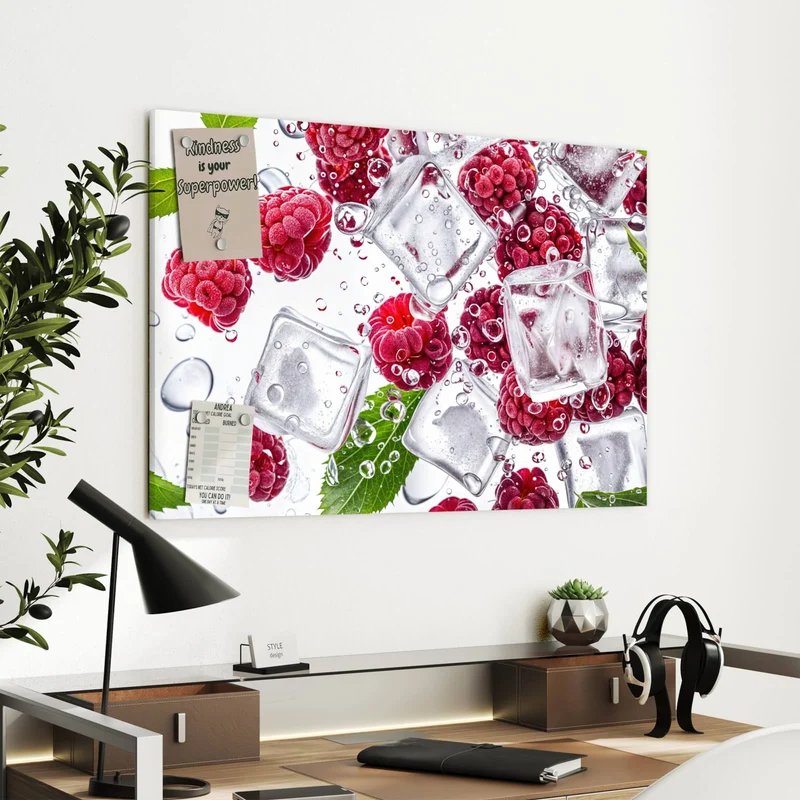 Metall Magnettafel - Himbeeren im Eis
