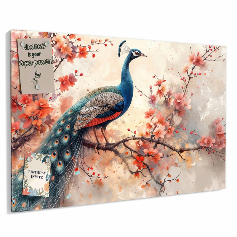 Metall Magnettafel - Pfau auf Kirschzweig