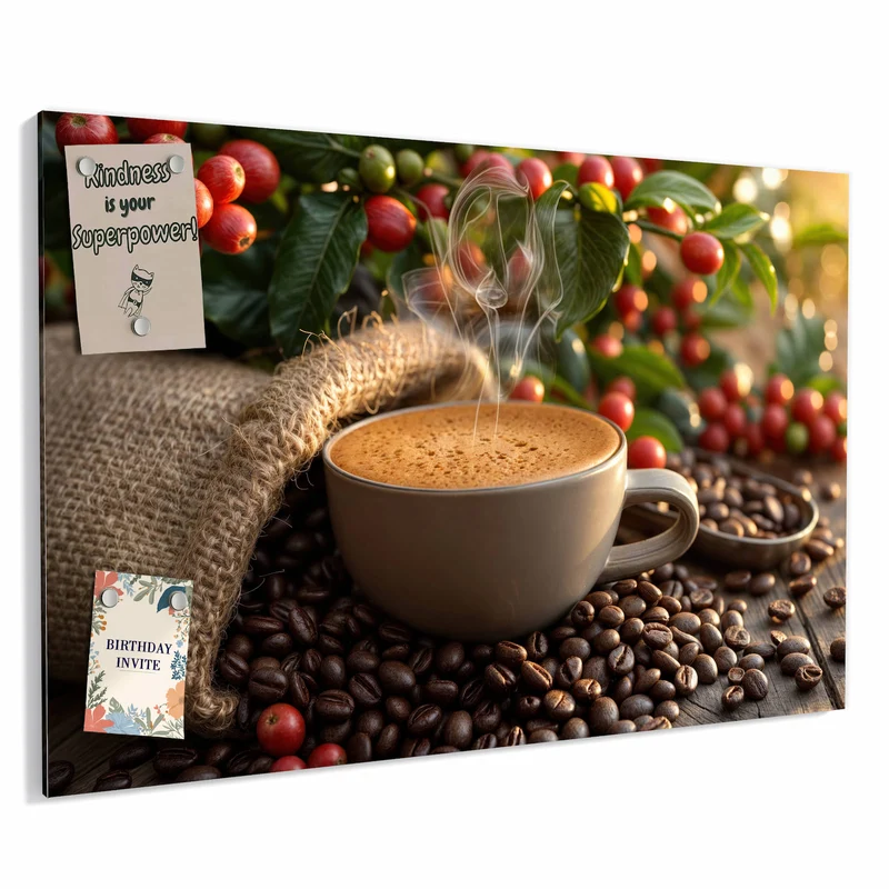 Metall Magnettafel - Tasse mit Kaffeekirschen