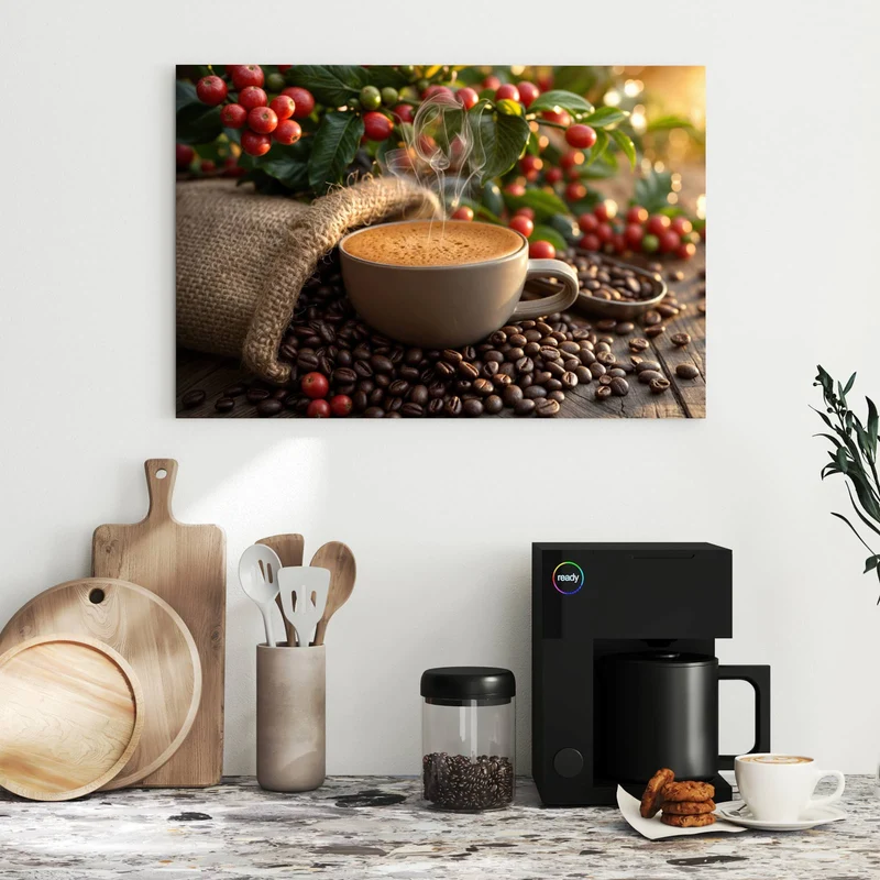 Metall Magnettafel - Tasse mit Kaffeekirschen