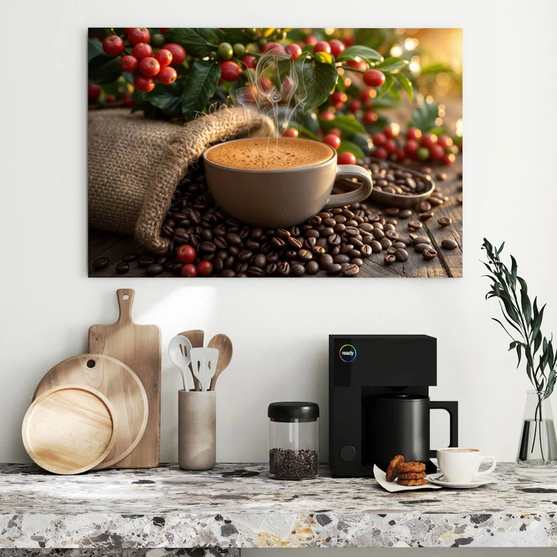 Metall Magnettafel - Tasse mit Kaffeekirschen