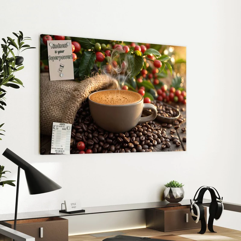Metall Magnettafel - Tasse mit Kaffeekirschen