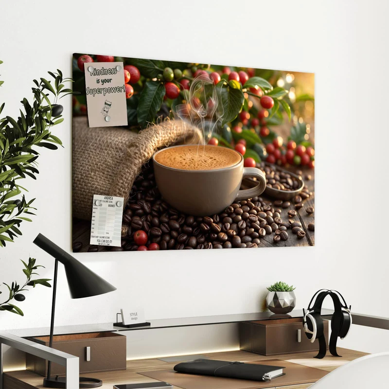 Metall Magnettafel - Tasse mit Kaffeekirschen
