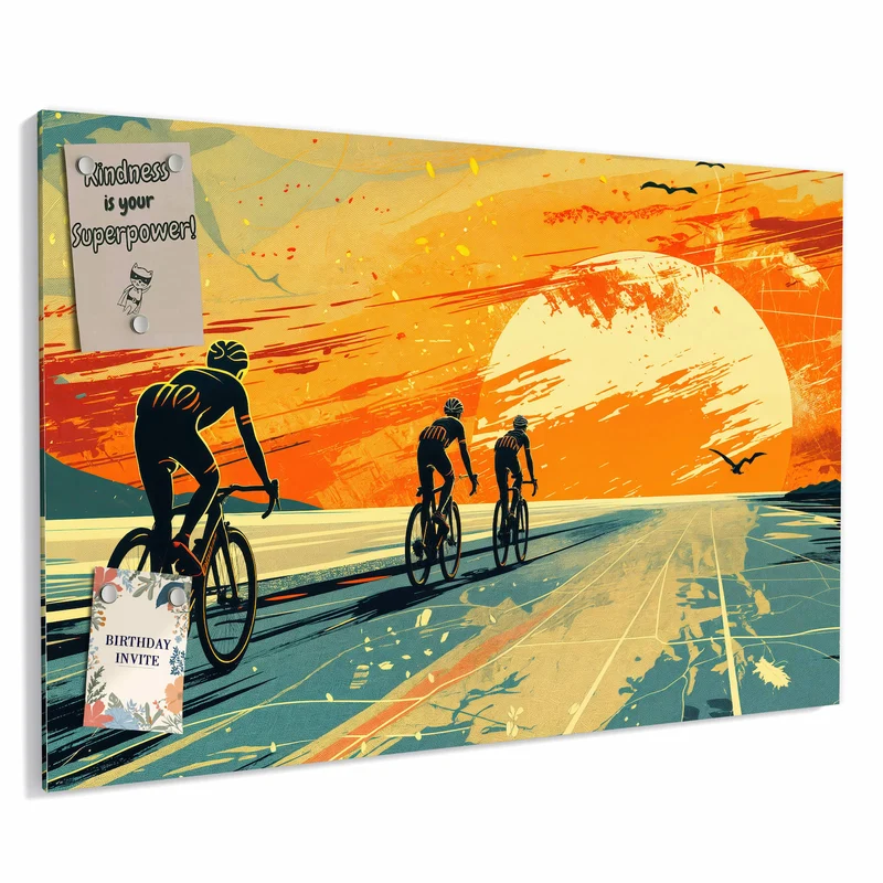 Metall Magnettafel - Radfahrer im Abendrot