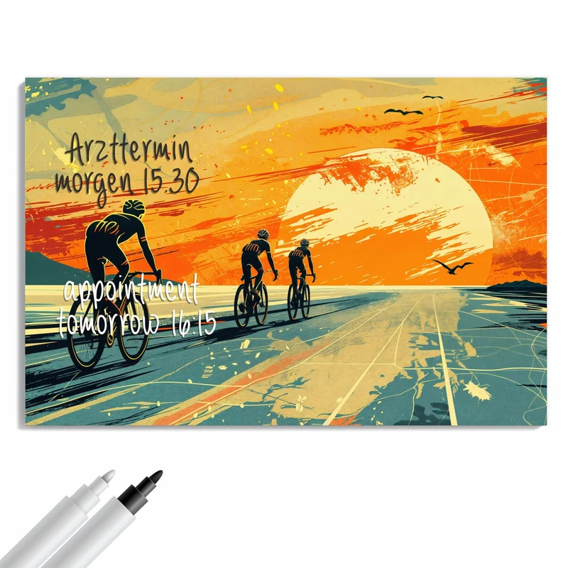 Metall Magnettafel - Radfahrer im Abendrot