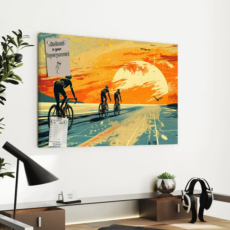 Metall Magnettafel - Radfahrer im Abendrot