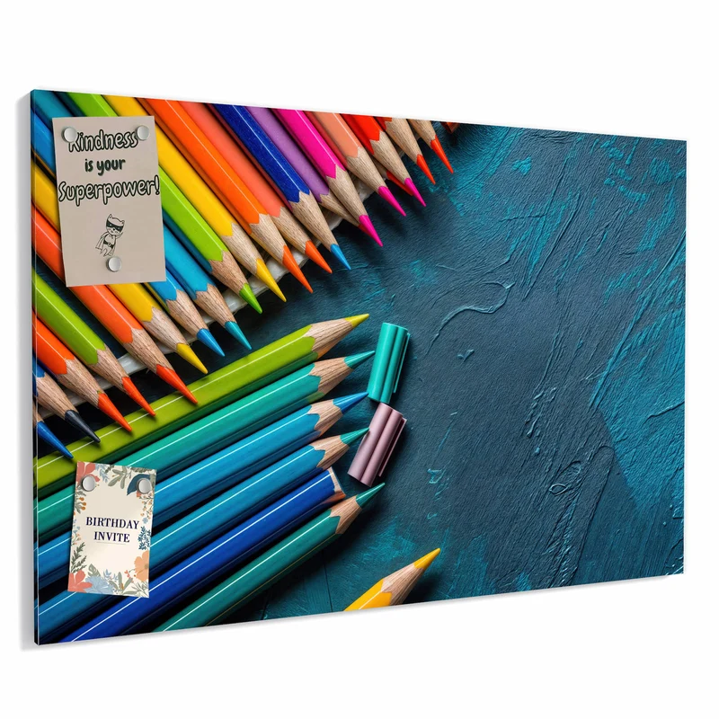 Metall Magnettafel - Buntstifte auf Türkis